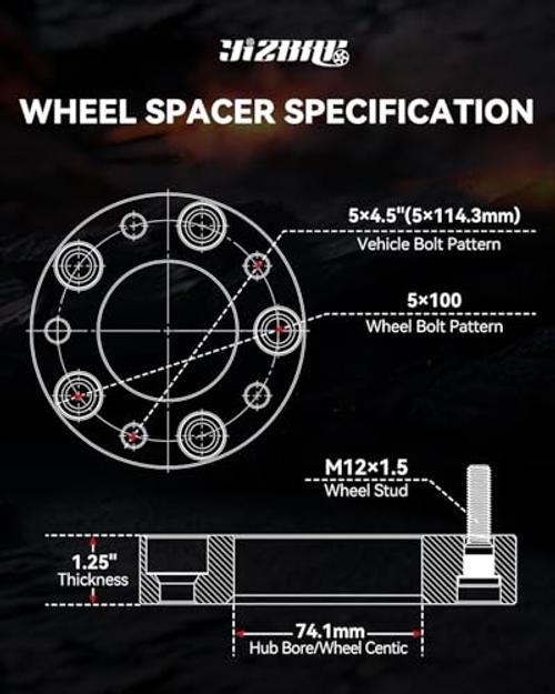 4PCS Wheel Adapters for Impreza Wheels on RAV4 Vehicle, 1.25 5×4.5 to 5×100