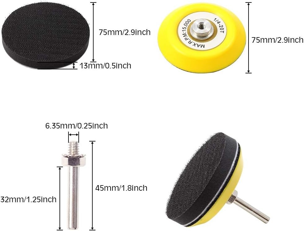 Hook and Loop Sanding Discs Pad Kit 3 Packs 3 Inches with Soft Foam Layer Buf…