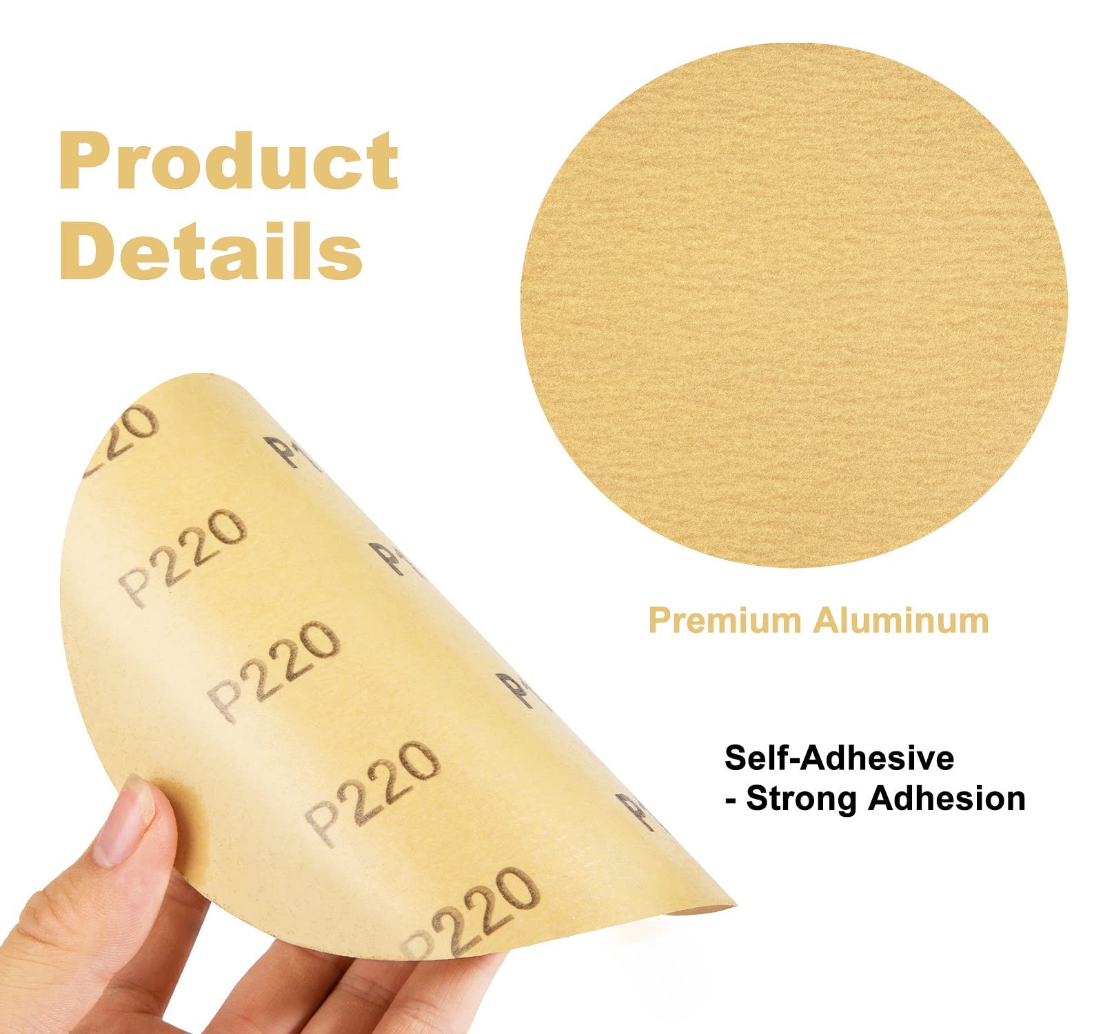 MIDO PROFESSIONAL ABRASIVE Gold PSA Sandpaper 6 Inch 100 PCS 6 inch, Yellow