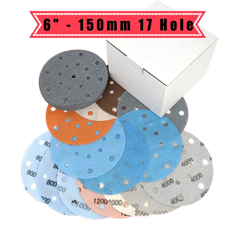 6″ – 150mm Wet And Dry Sanding Discs Film Sandpaper Pads Grit 600 – 5000 17 Hole
