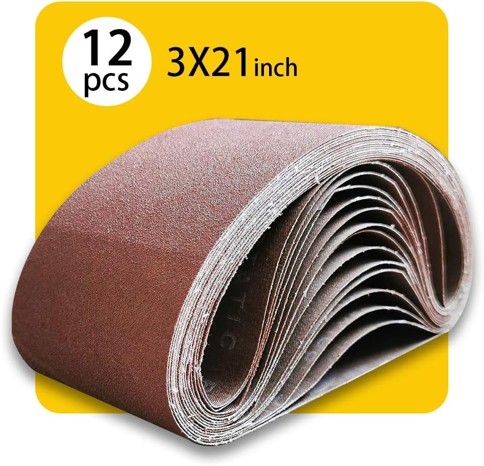 12 3×21 Sanding Belts – Antistatic, Washable, Multiple Grits Included
