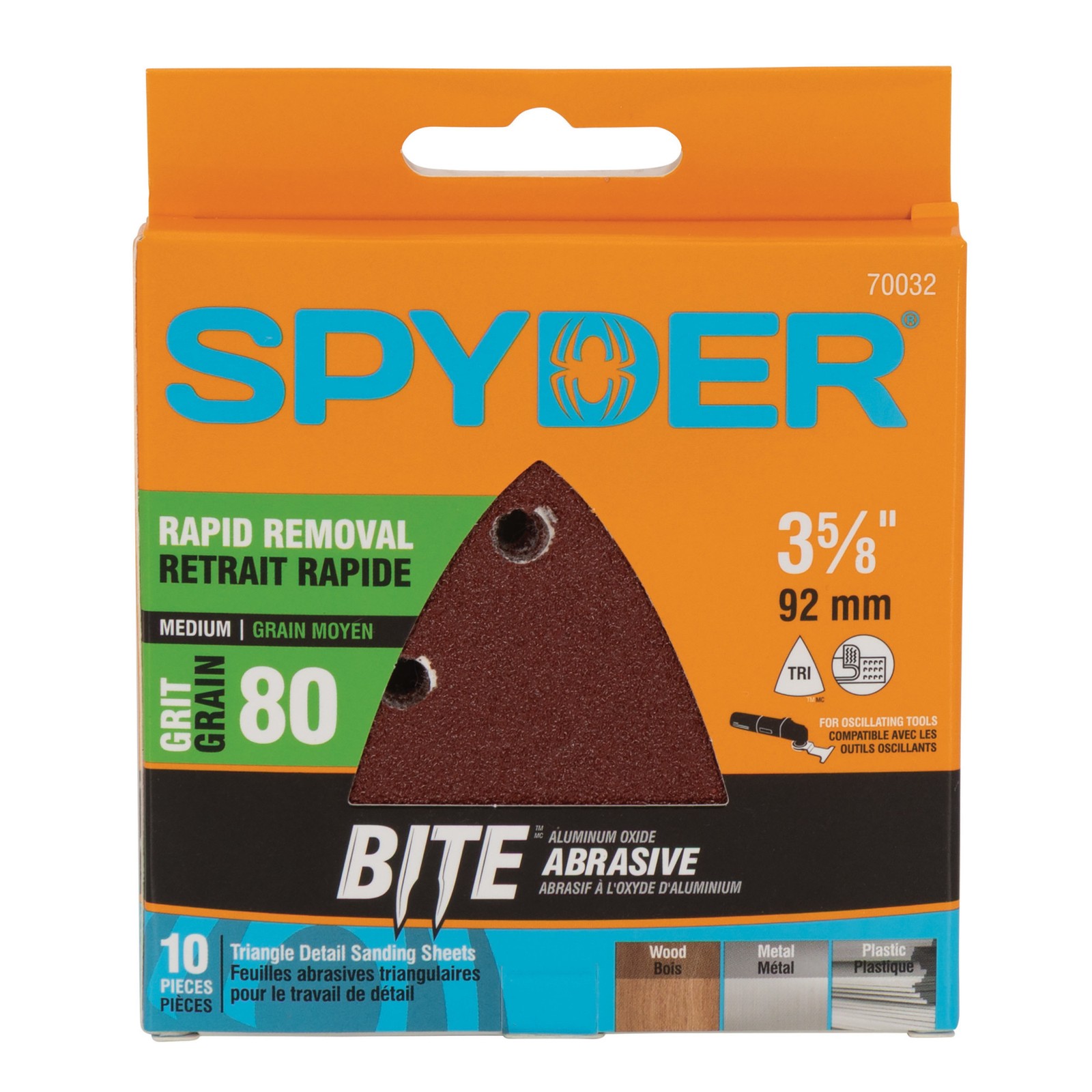 Spyder 3-5/8 in. 80-Grit Triangular Detail Sanding Sheets 10-Pack 70032