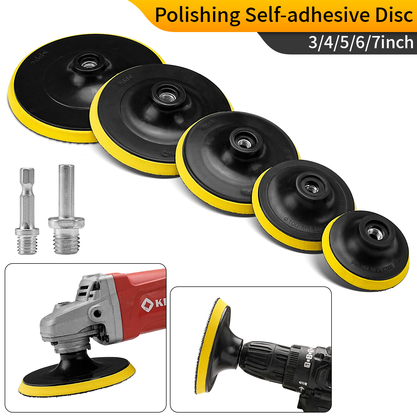 3/4/5/6/7 Inch Backer Pad Hook and Loop Backing Plate Polishing Buffing Pad Kit