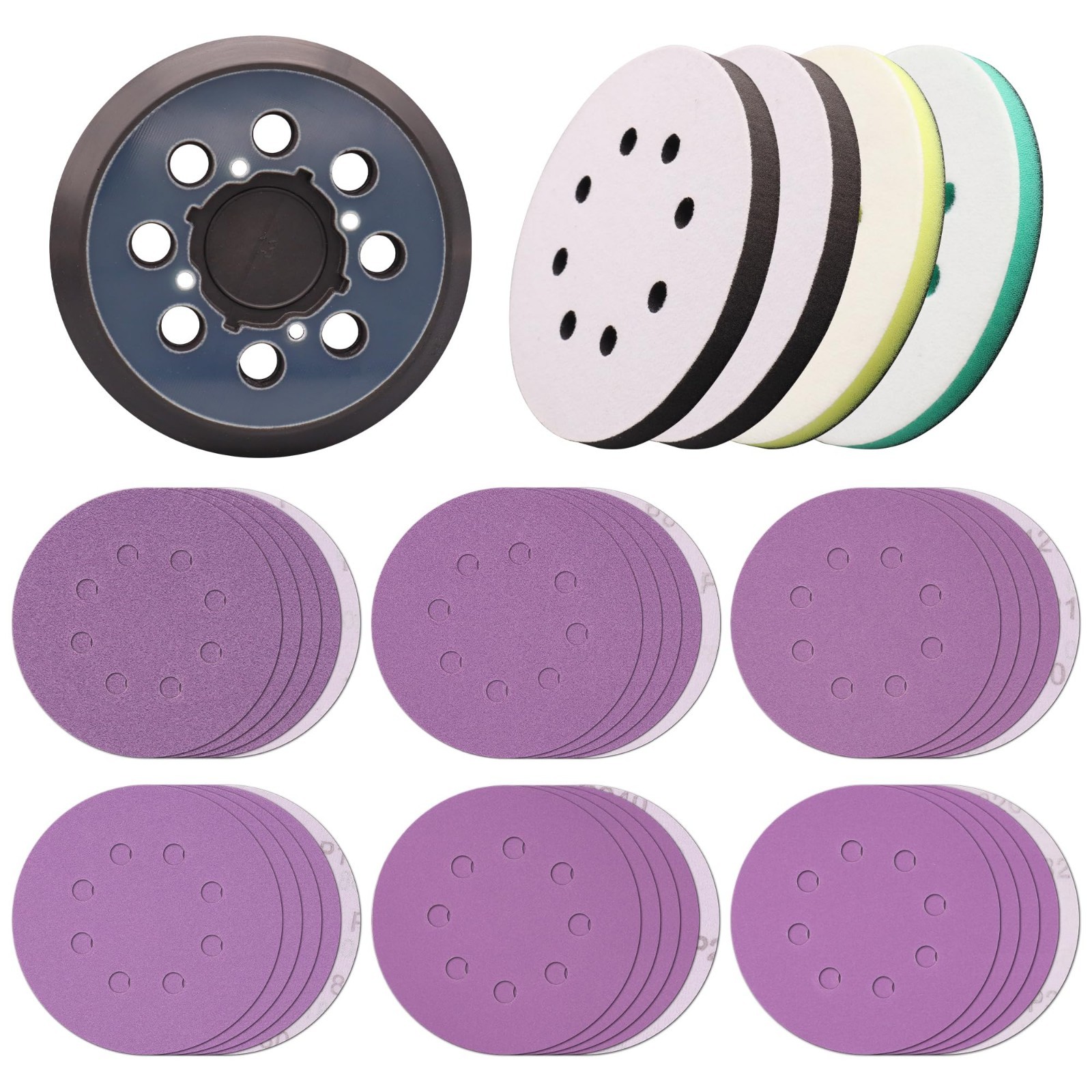 5″ Sander Pad Compatible with Random Orbit Sanders, 4 Foam Pads & 30 Ceramic Dis