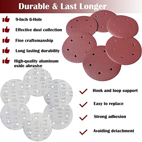 30 PCS 9 Inch 6 Hole Drywall Sanding Discs Set- 80 100 120 180 240 400 Grits,