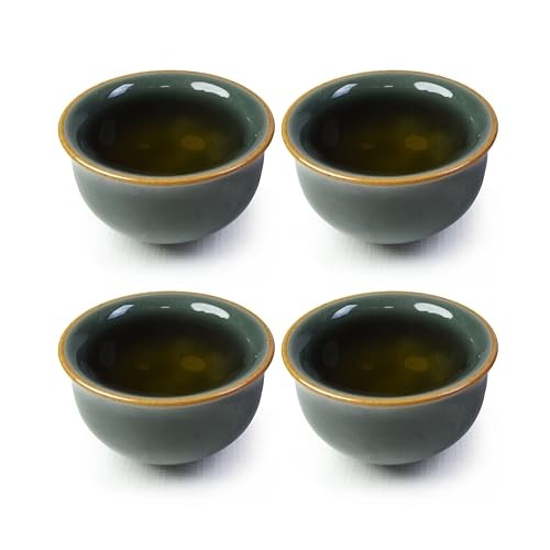 Mini Porcelain Cup Set of 4 Ceramic Small Sample Teacup Chinese Gongfu Green