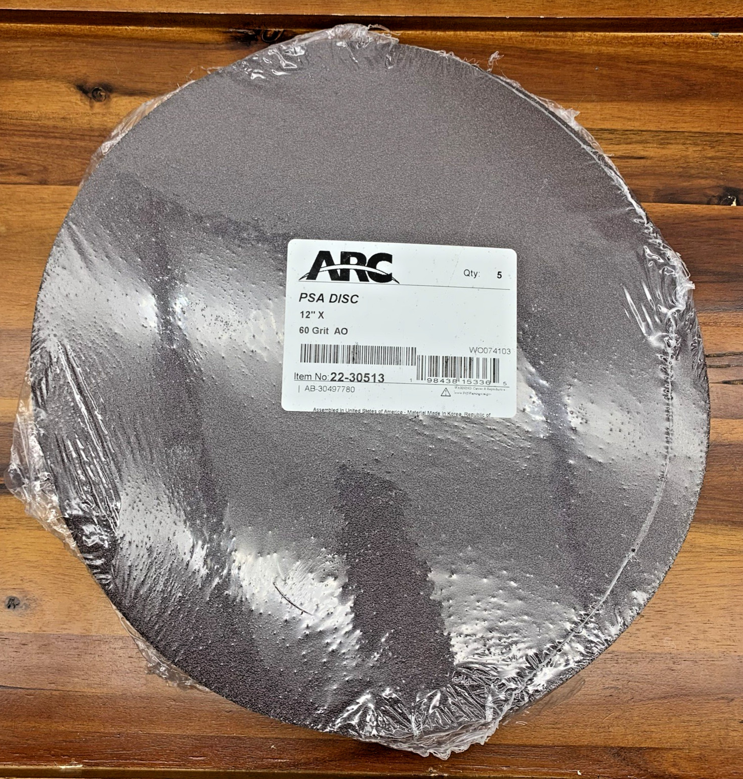 ARC 12 inch PSA 60 Grit 10 pcs Adhesive Sanding Discs Aluminum Oxide New