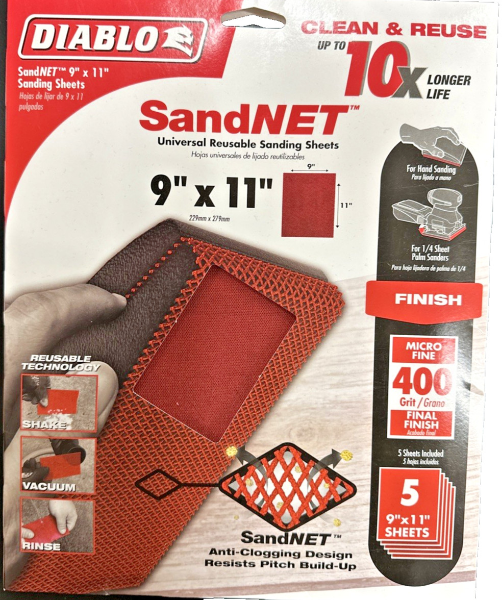 Diablo SandNET Reusable 400 Grit Micro Fine Sanding Sheets 9″X11″ DND911400H05G