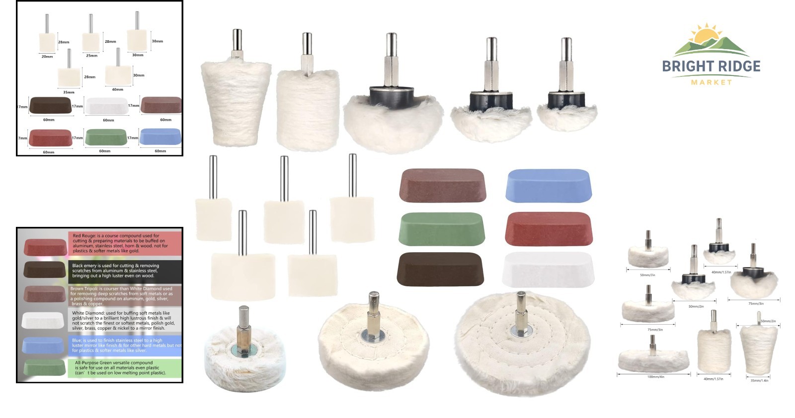 Drill Buffing Wheel Set – 19 Pieces with Felt Pads & Polishing Compounds