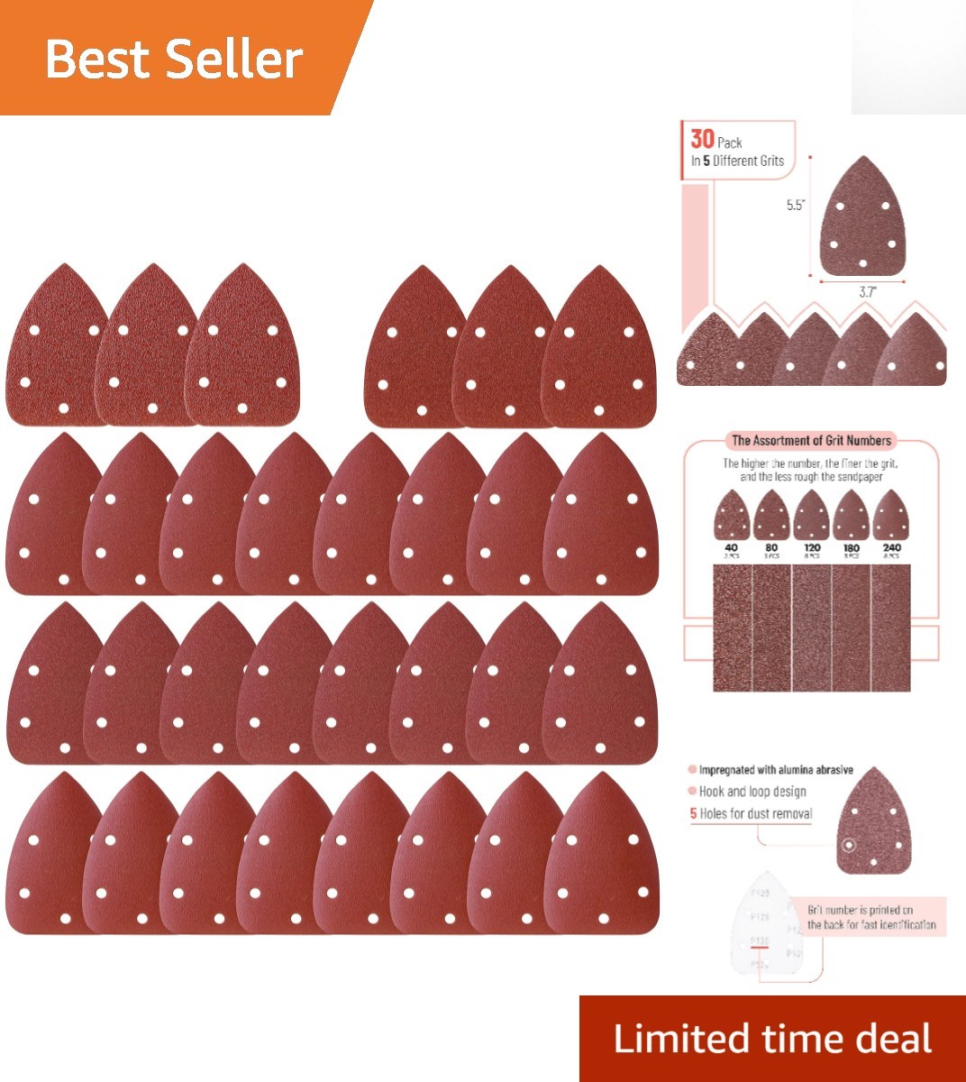 30 Pcs Mouse Sander Sandpaper Assortment – Aluminum Oxide, Perfect for Crafts