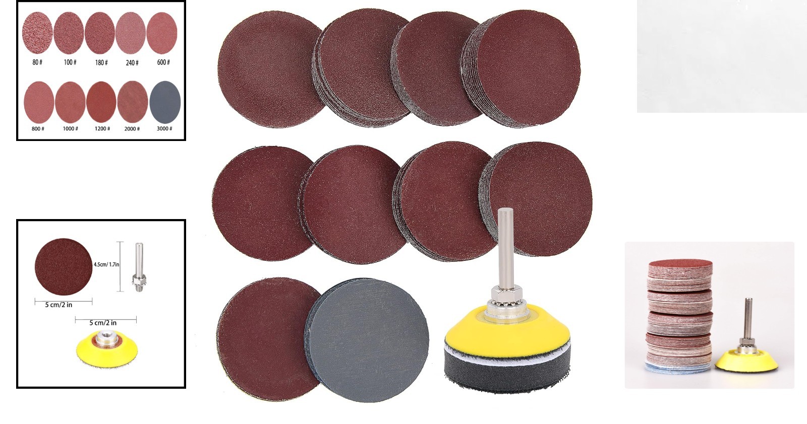 100 PCS 2″ Sanding Discs Set, Grit 80-3000 with Backing Plate for Drill Tools