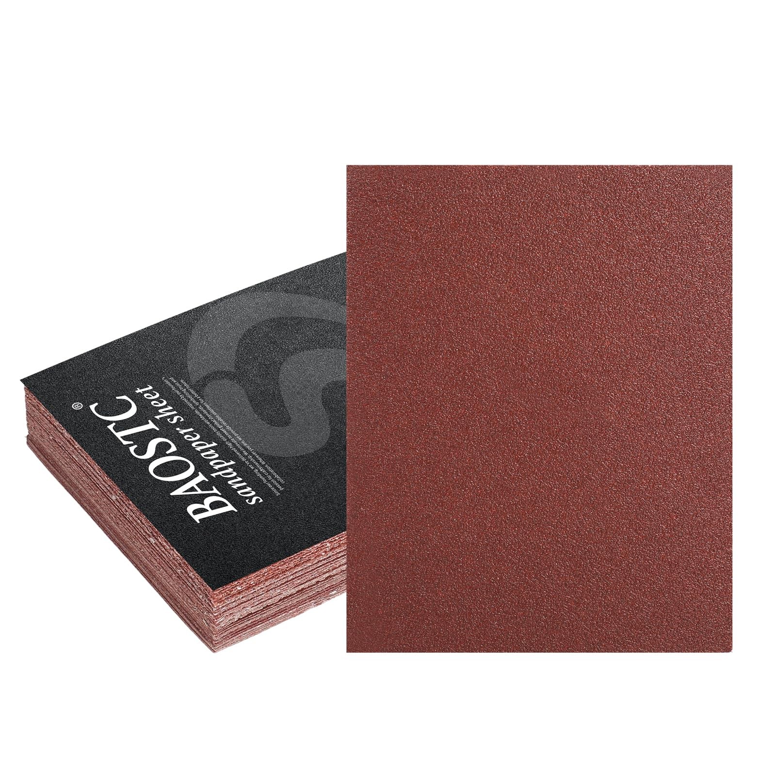 1/4 Sandpaper Sheet – 4-1/2” x 5-1/2”, P80 Grit, Red Aluminum Oxide, Plain Ba…