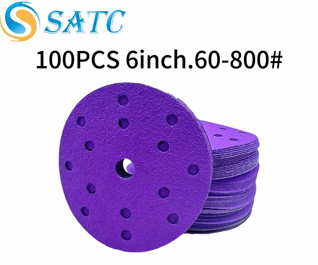 100PCS 6″ Premium Ceramic Sanding Disc Sandpaper Hook Loop 15-H 150mm 60-800#