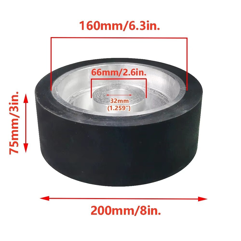 200*75*24mm Solid Rubber Contact Wheel with 8*3mm Keyslot Balanced Belt Grinder