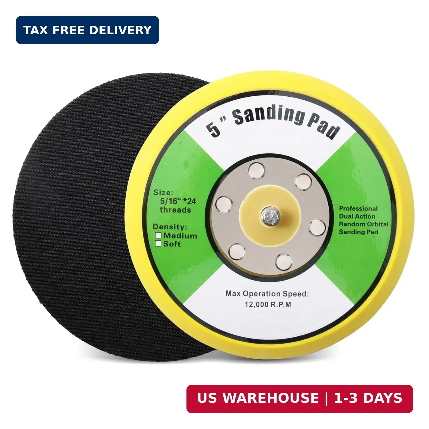1Pcs 5in Hook and Loop Flexible Backing Pad, 5″ Sanding Back Pad 5/16″ 24 Thread