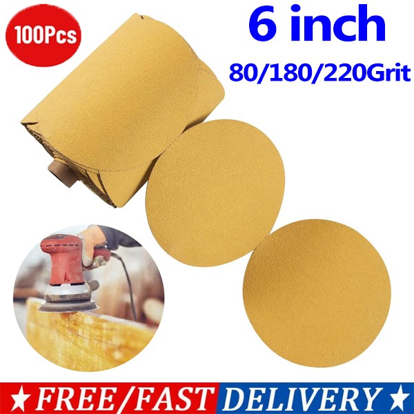 6″ Inch 80-220 Grit 100-PACK DA PSA Sanding Disc Sandpaper Orbital Sander Paper