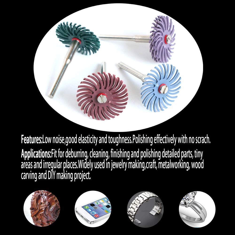 42pcs 1in Radial Bristle Disc Kit 3mm Shank Rotary Tool Polishing Wheels 80-2500