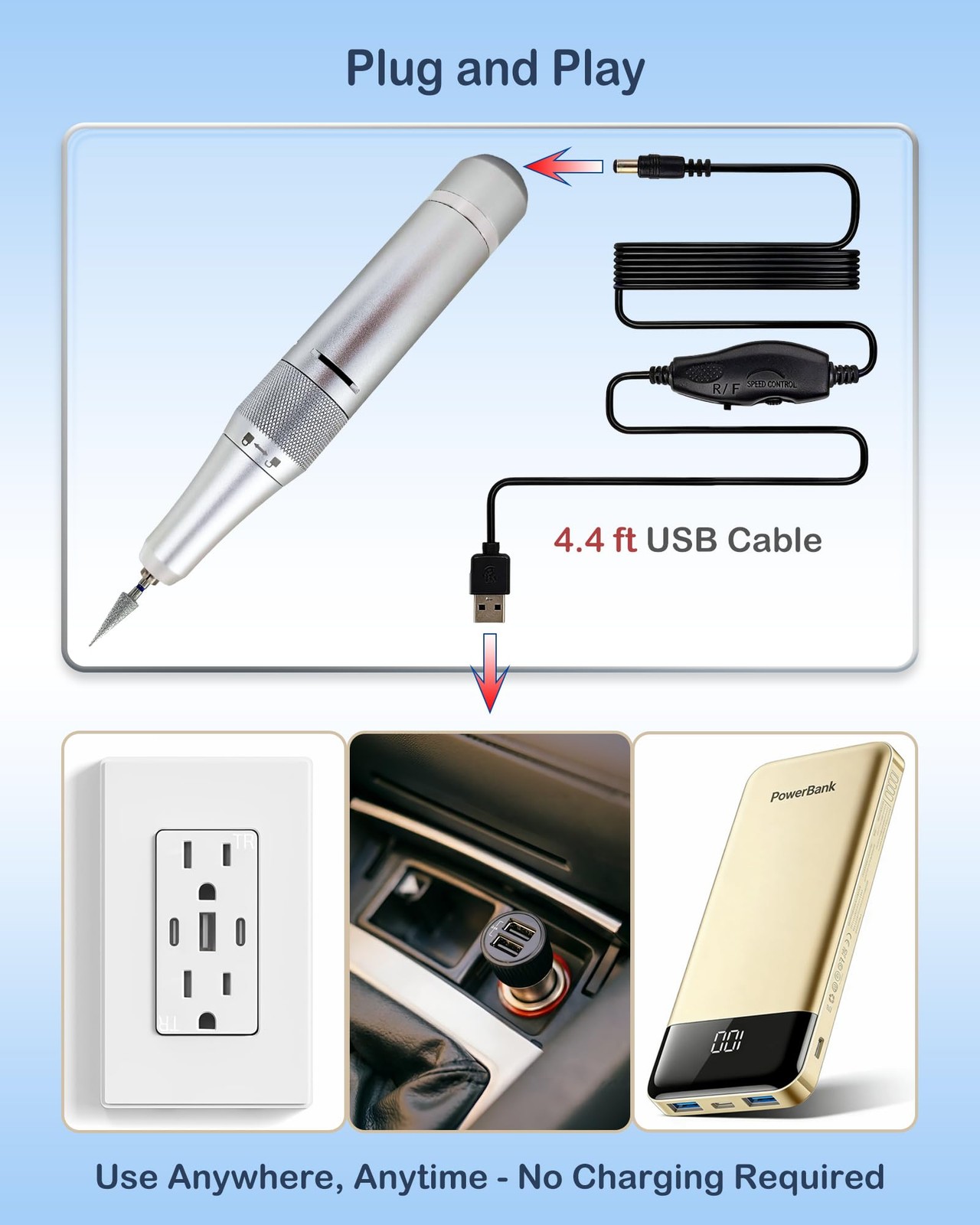 40,000 RPM USB-C Corded Polishing Kit for Acrylic Base & Reline Mini, Silver