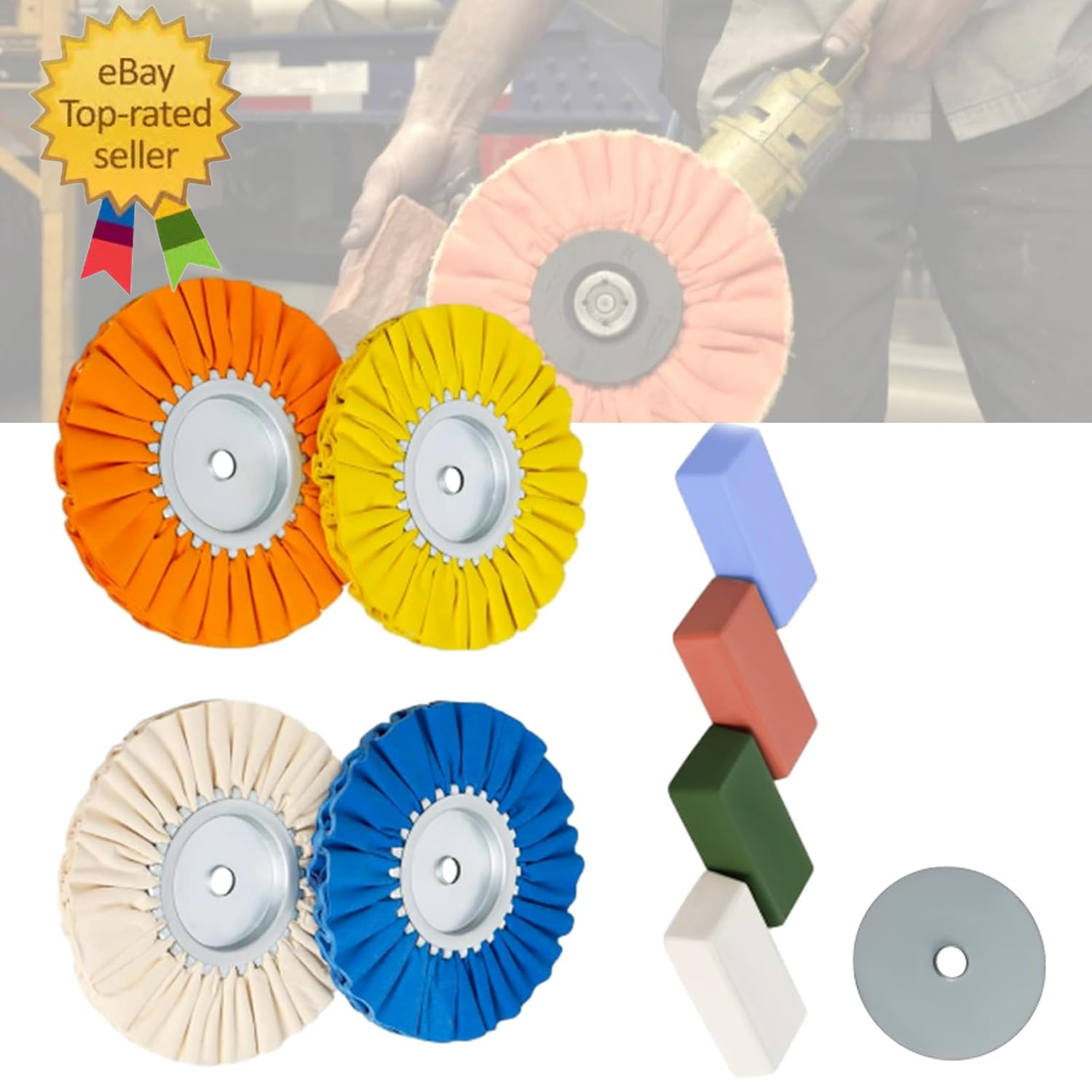 8” Airway Buffing Wheel Kit, 9 Pcs Aluminum Wheel Polishing Kit in Diameter 5/8