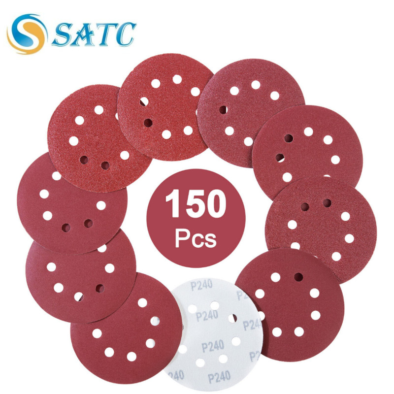 150PCS 5inch Sander Paper Pads 8-Hole Hook&Loop Orbital Sanding Discs 60-600Grit