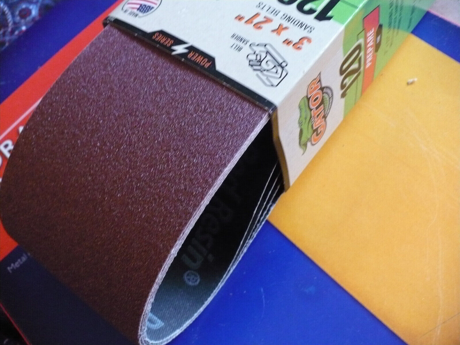 Pkg of 4 Gator 3″ X 21″ sanding belts, 120 Grit, new open box