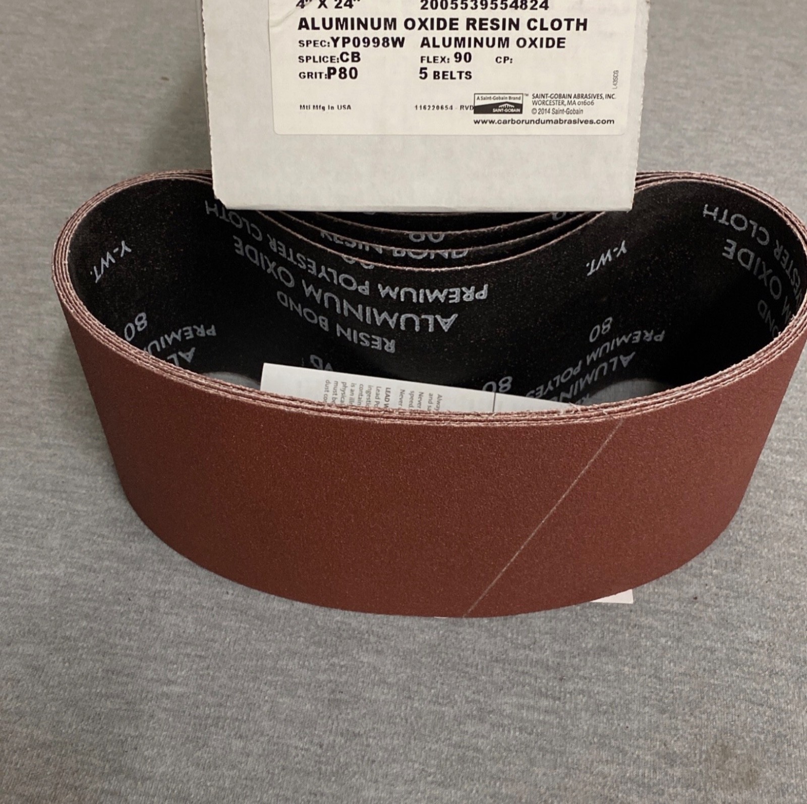 Carborundum Premium 4″x24″ 80 Grit Aluminum Oxide Sanding Belt (5 Pack)