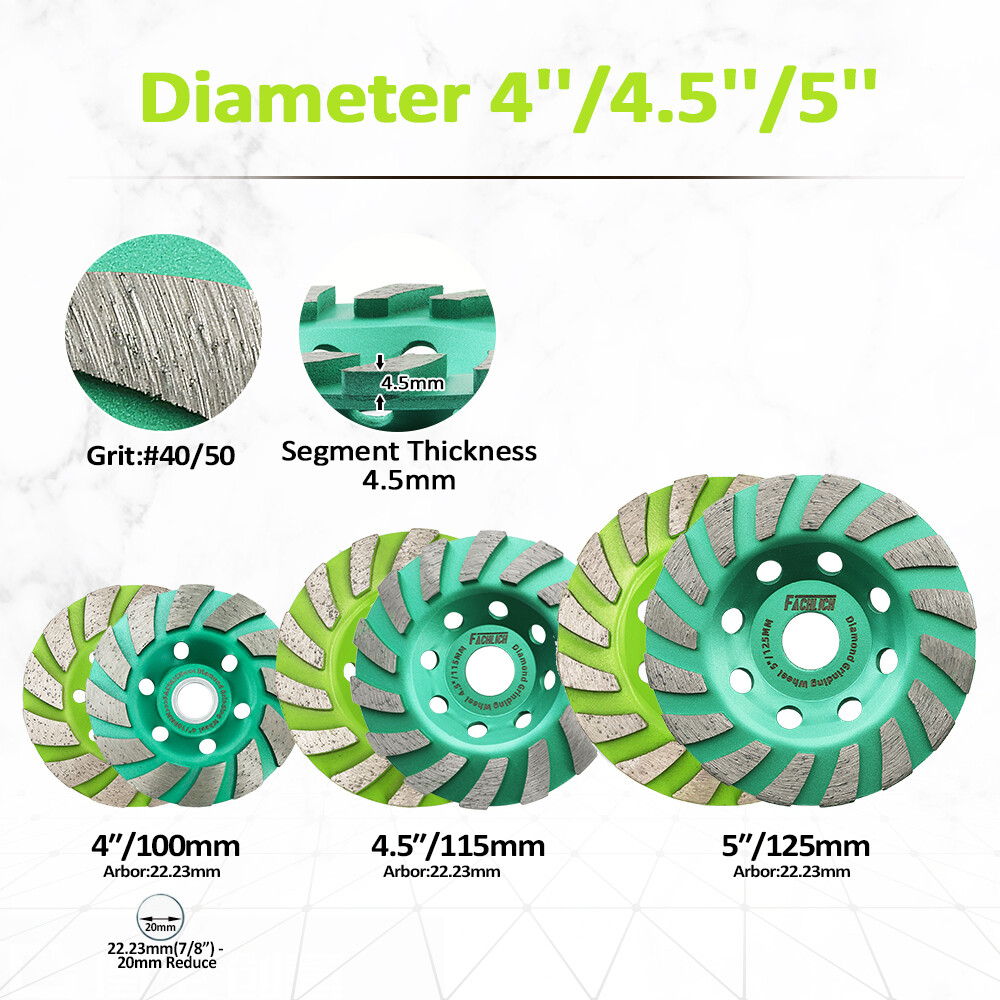 Diamond Turbo Grinding Cup Wheel 4″/4.5″/5″ Sanding Disc for Concrete Masonry
