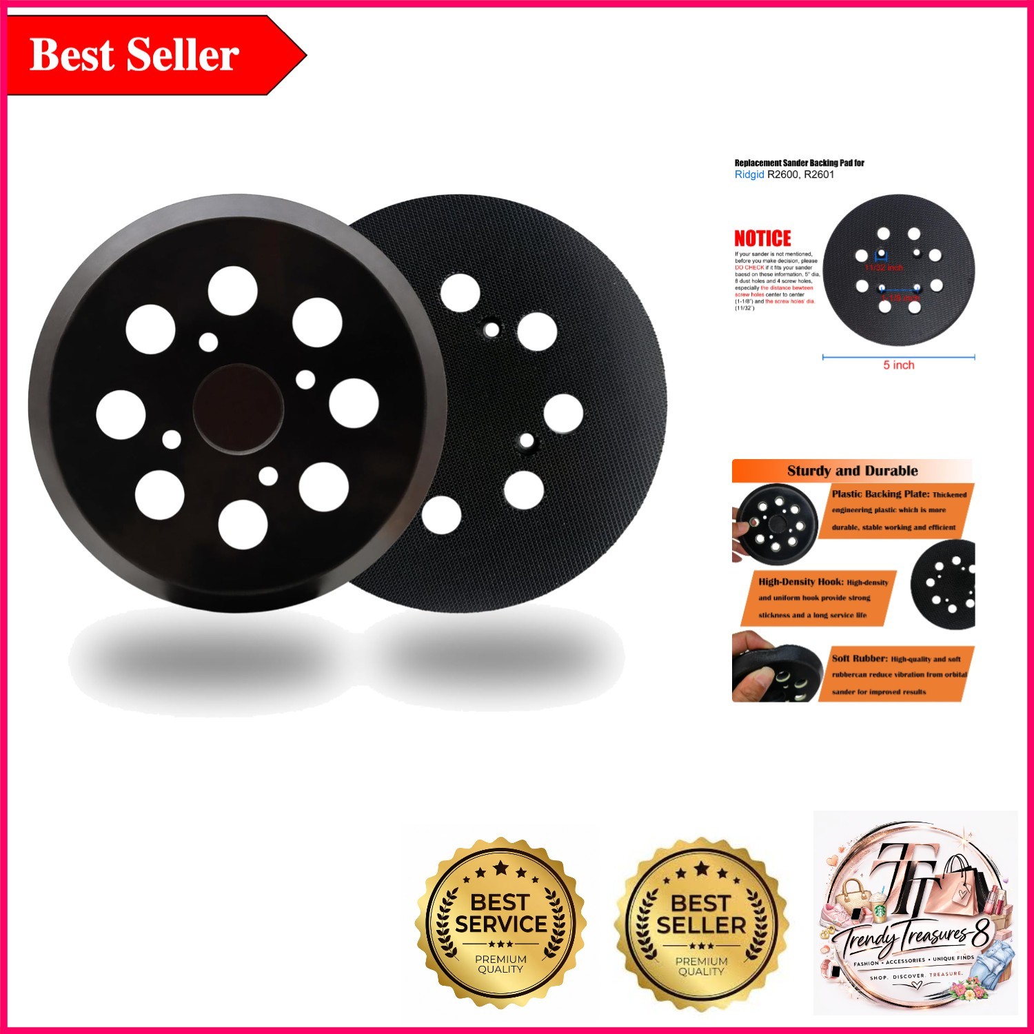 5-Inch Hook & Loop Sander Pad for Ridgid R2600/R2601