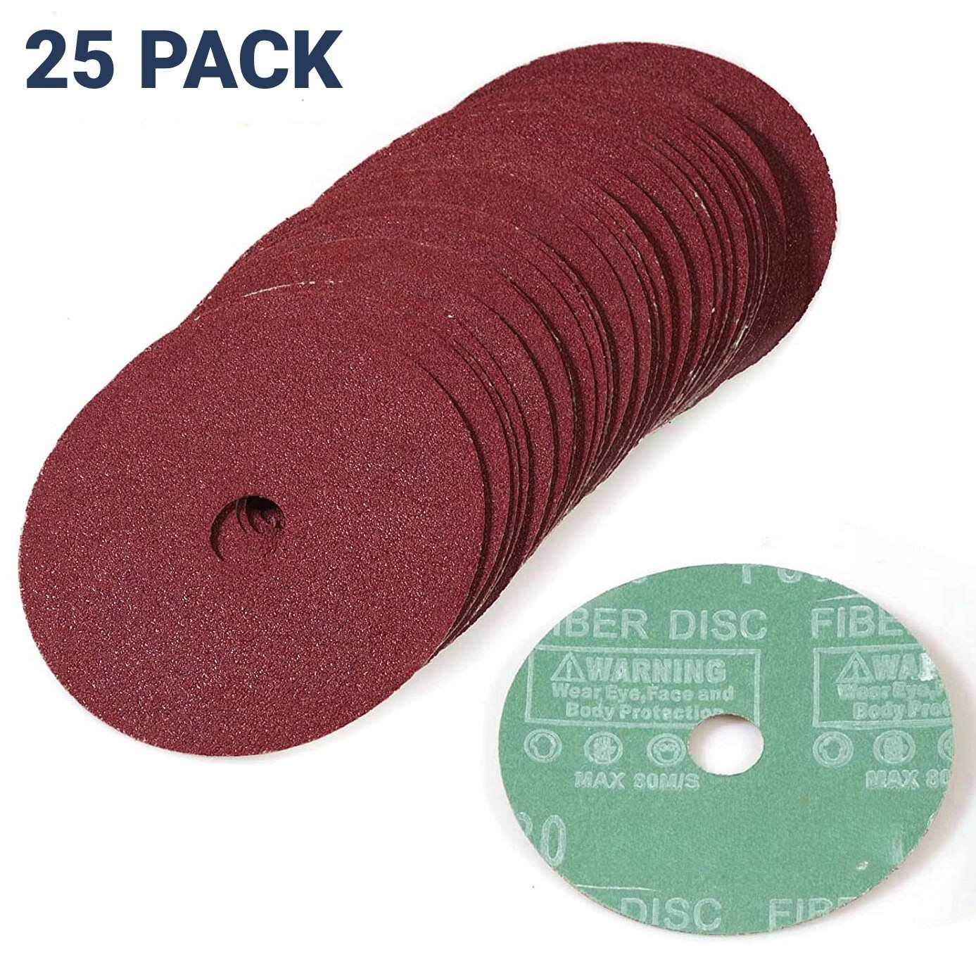 25 Pack 5inch AO Fiber Discs Round Hole 36 Grit Coarse Grade 125mm Sanding Discs