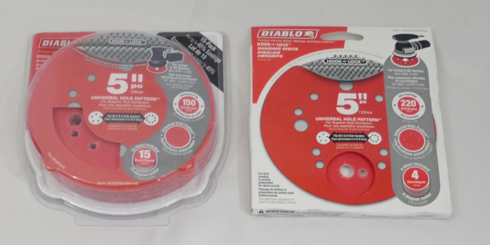 DIABLO 5″ PO 125mm SANDING Disc 15 Pack & 4 Pack Universal Hole Pattern Lot 2