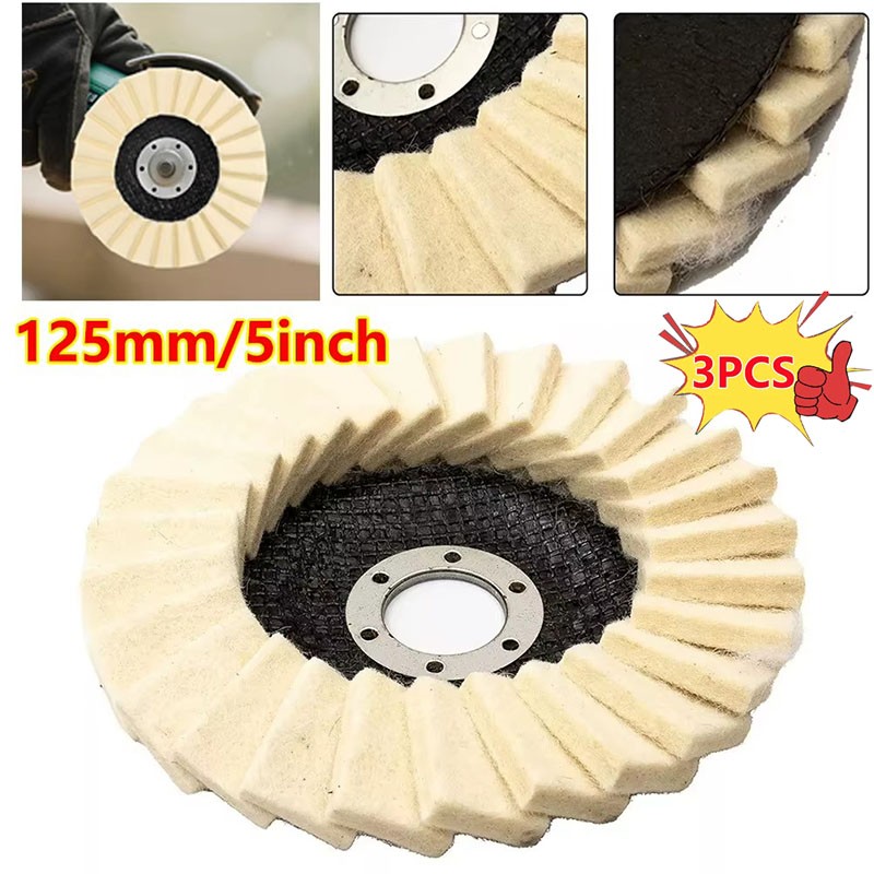 3pcs 5″ Wool Polishing Wheels Buffer Pads Flap Felt Polishing Finishing Disc US