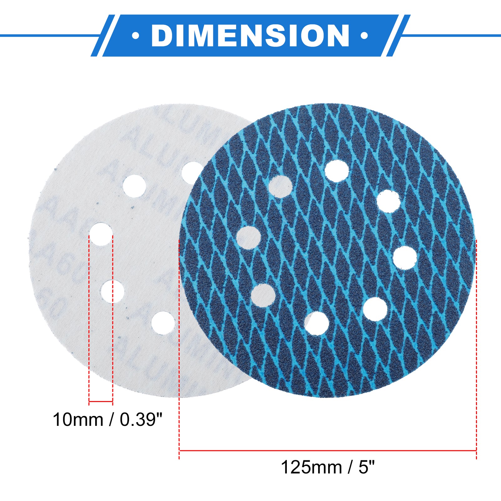 50 Pcs Car Sanding Discs 5 Inch 8 Hole 60 Grit Hook and Loop Sandpaper Blue