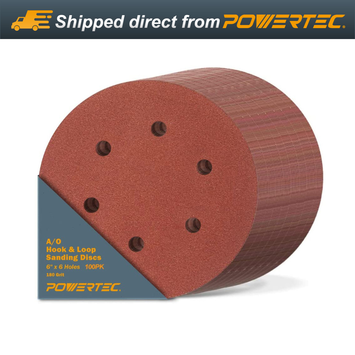 100PK, 180 Grit, 6 Inch 6 Hole Hook and Loop Sanding Discs, Sandpaper