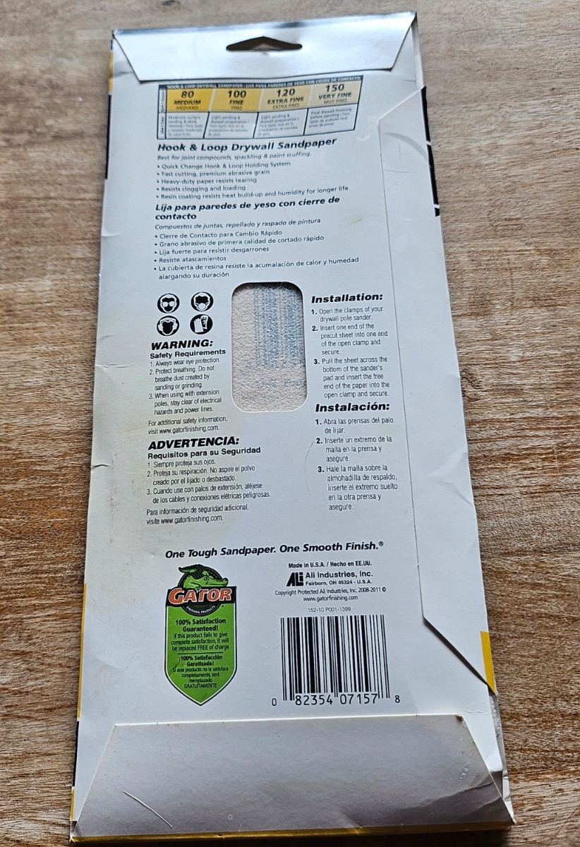 Gator Drywall Sandpaper 100 Fine Grit 6 Sheets 4-1/2″ x 10-1/2″ — Smooth Finish