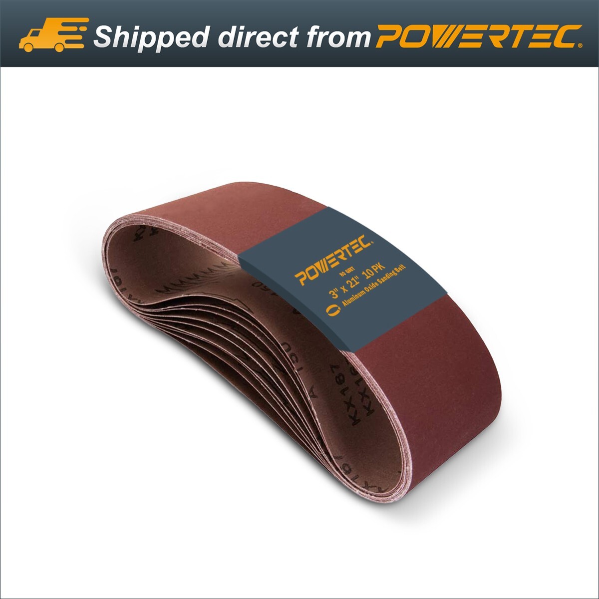 POWERTEC 3 x 21″ Sanding Belt 80 Grit 10pcs Aluminum Oxide Sandpaper 110430