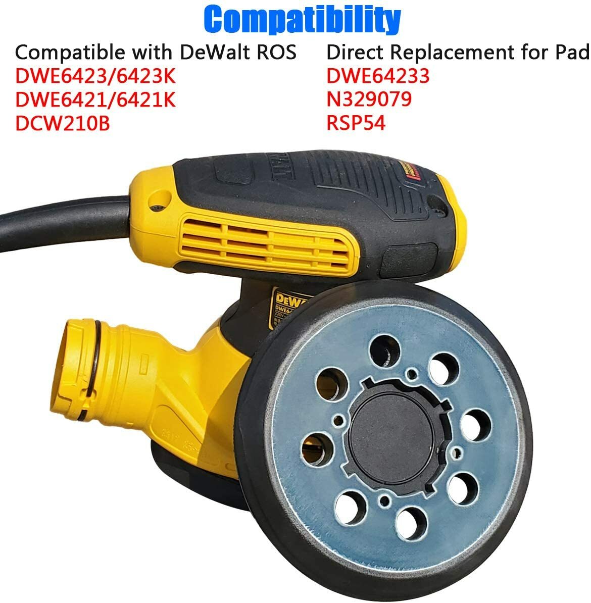 2PCS 5″ 4-Screw Orbital Hook Loop Orbital Sander Pad for Dewalt DWE64233 N329079