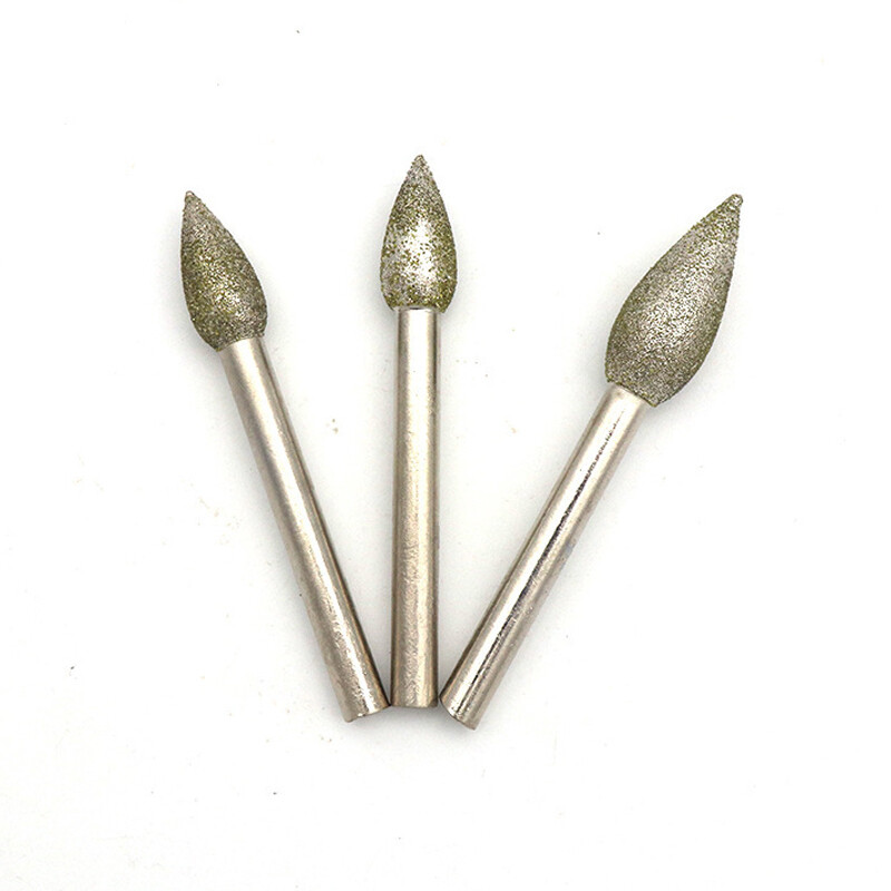 6mm Shank Dia 10mm Torch Diamond Grinding Head Burr Bit Amber Jade Polishing