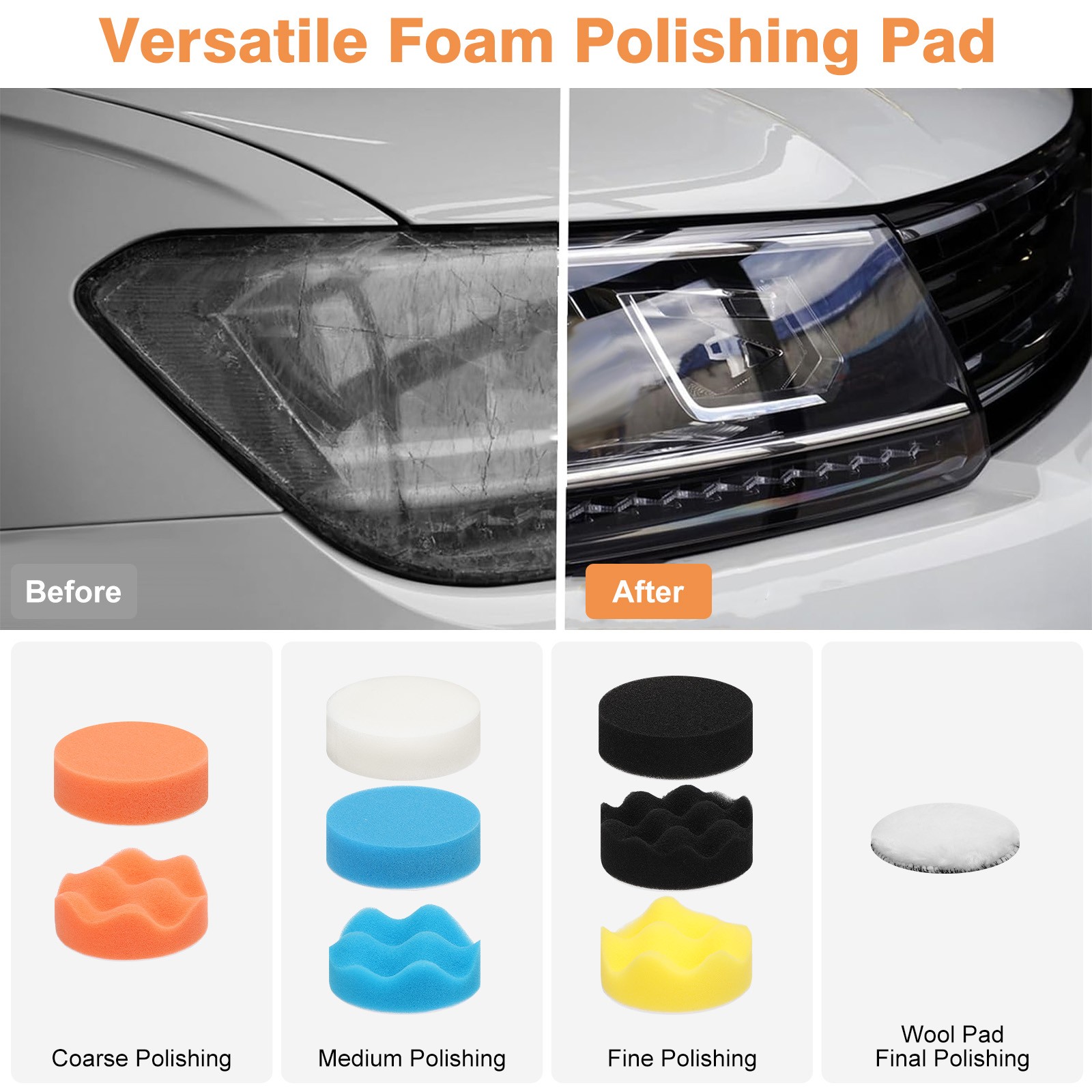70PCS 3″ Sanding Disc & Polishing Pad Kit for Headlight Restoration 60-5000 Grit