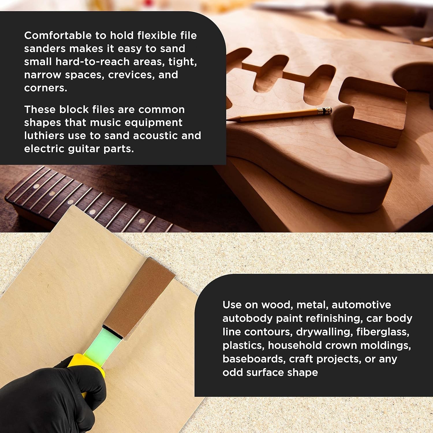 Contour Hand Sanding File Set with 40 Sandpapers for Wood Metal Auto Shape