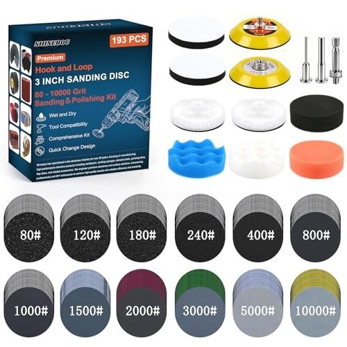 193Pcs 3″ Sanding Discs Polishing Kit – 80-10000 Grits Wet/Dry Sandpaper for Aut