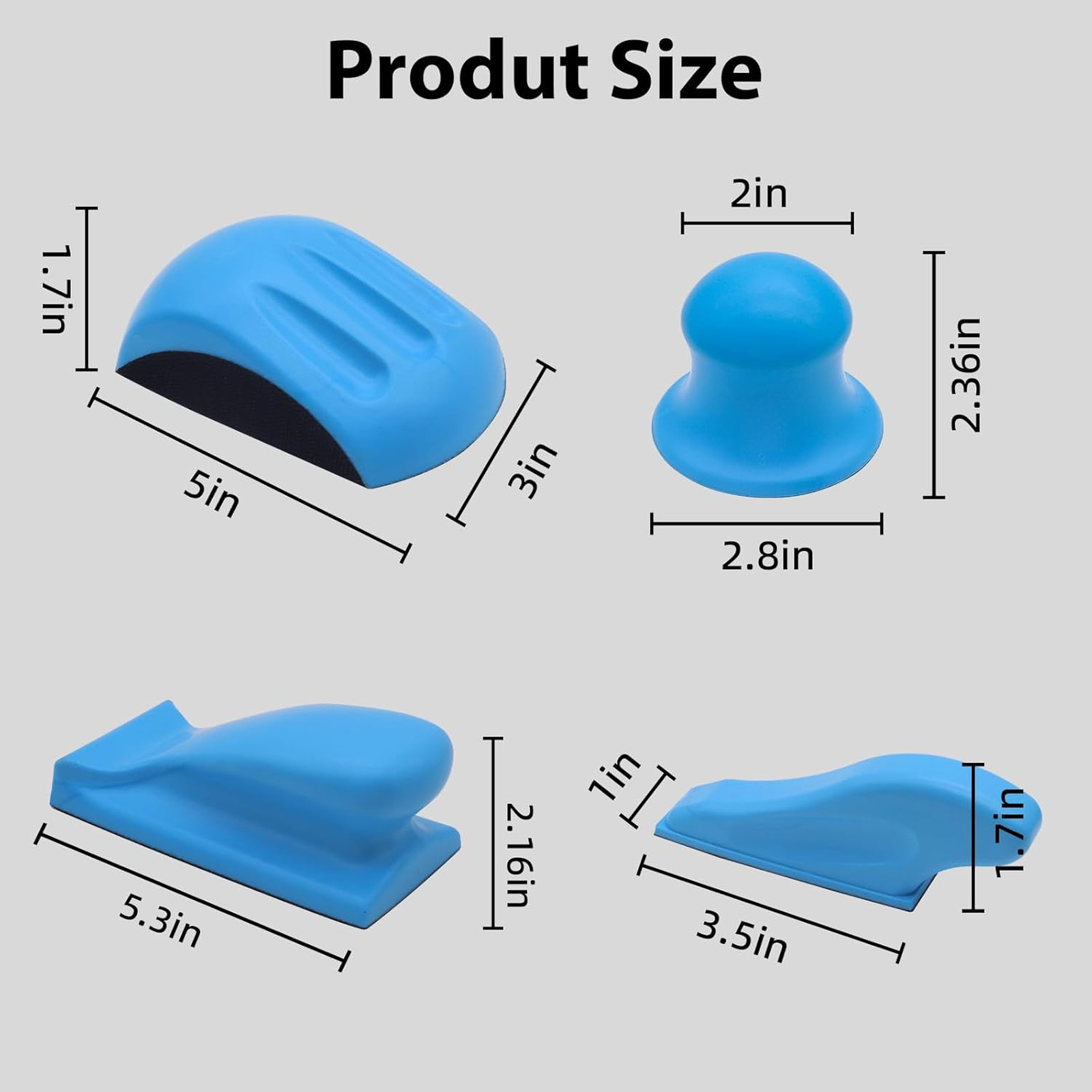 Hand Sanding Blocks Set 4 Pieces Hook and Loop 5 Inch Mouse and Hand Sander