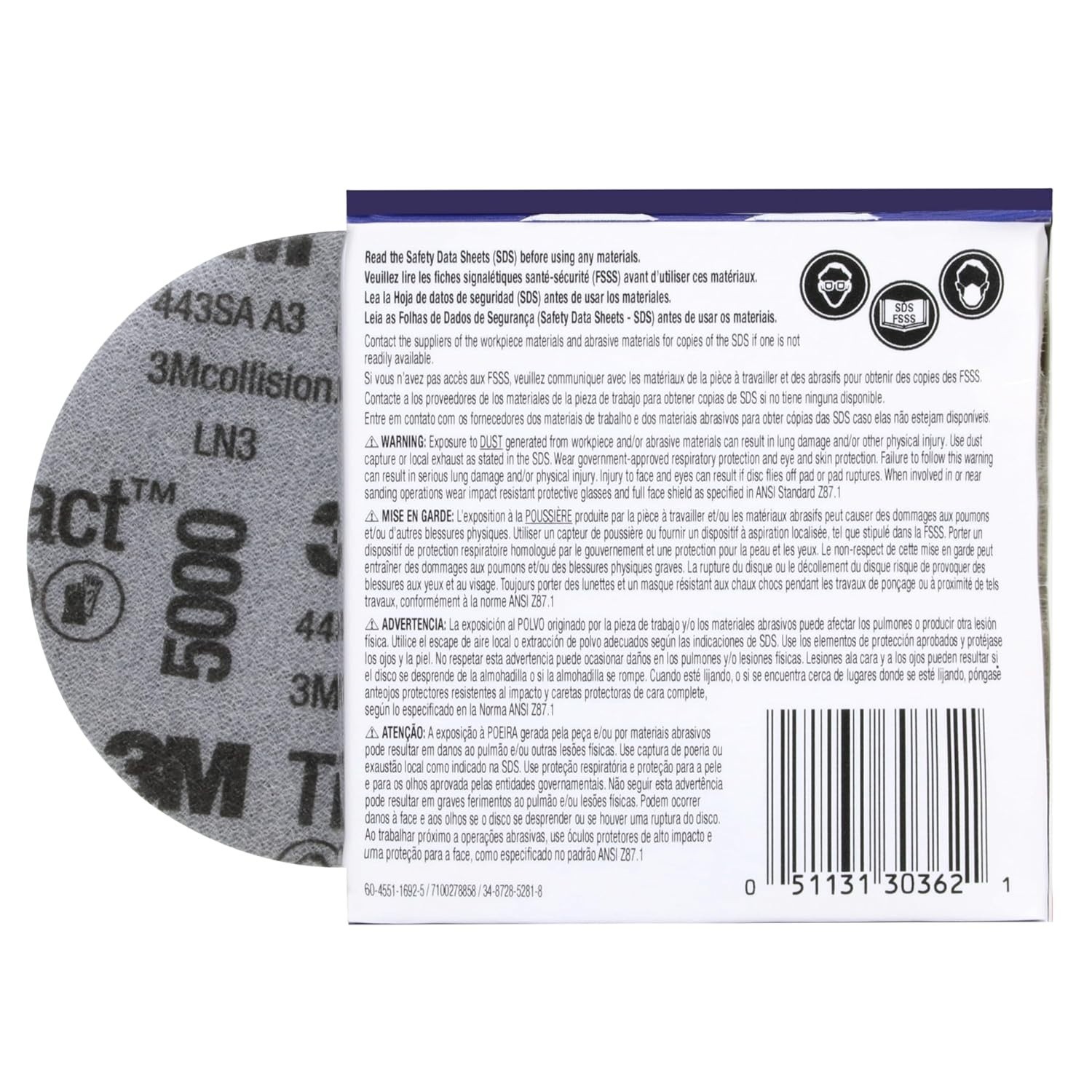 Trizact 3M Trizact Hookit Foam Disc, 30362, 3″, P5000, 15 Discs per Carton, Blue