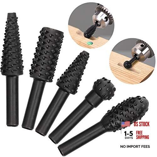 5 PCS Woodworking Twist Drill Bits, Wood Carving File Rasp Drill Bit, with