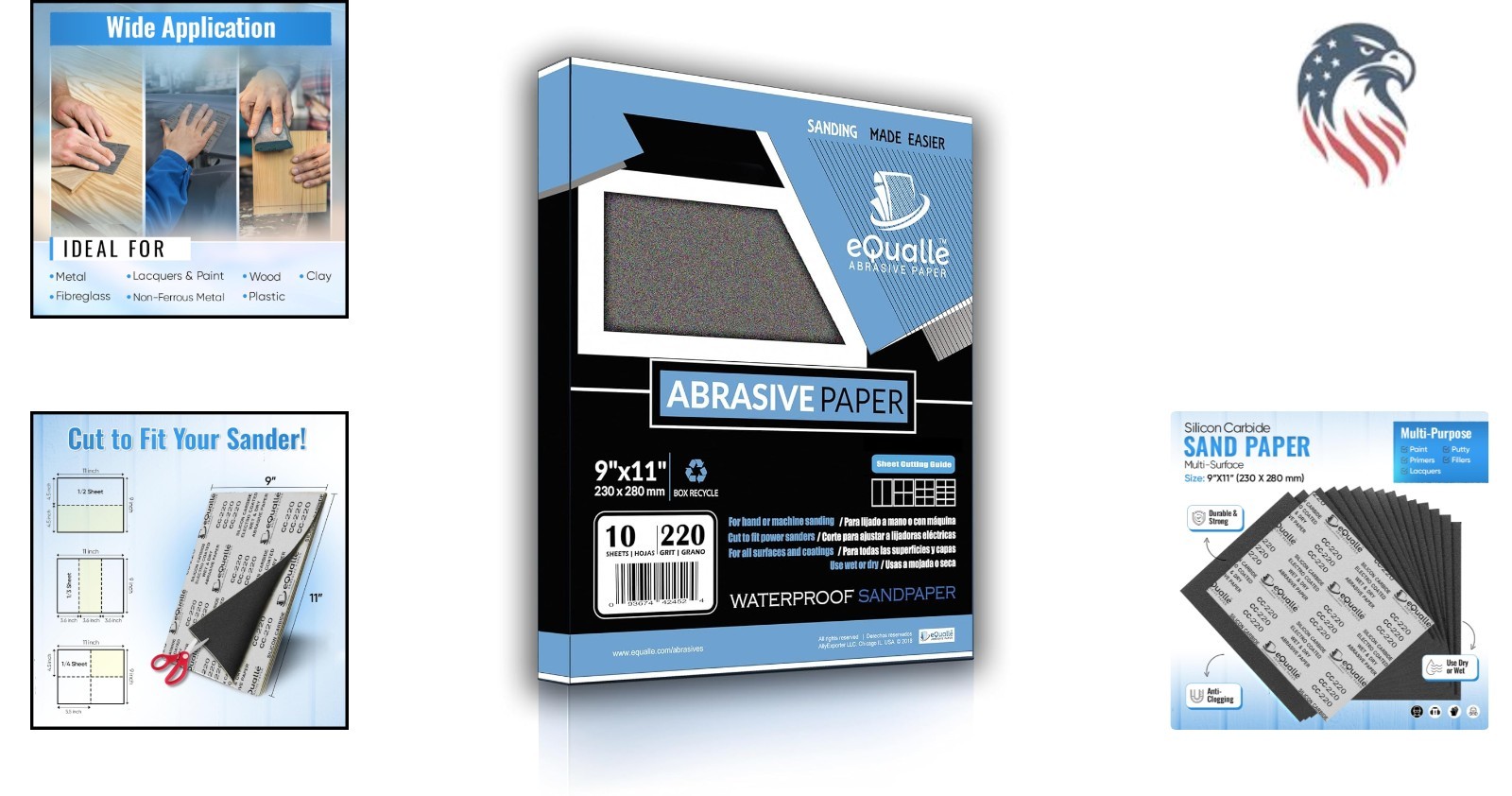 Pack of 10 Silicon Carbide Sanding Sheets 9×11 in 500 Grit Wet Dry