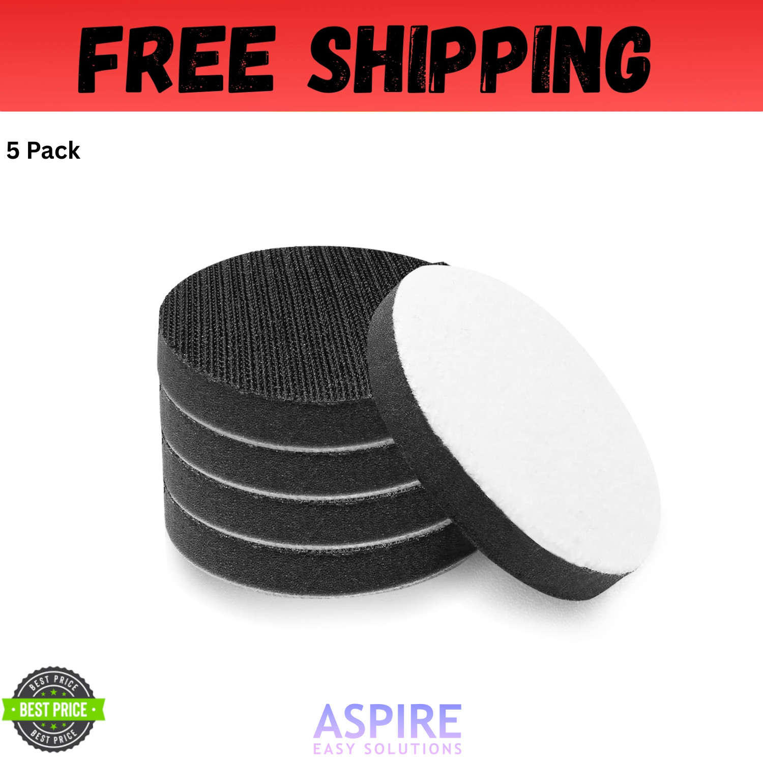 3 Inch (75mm) Hook and Loop Soft Foam Buffering Pad for 3″ Sanding Pad, 5 Pack