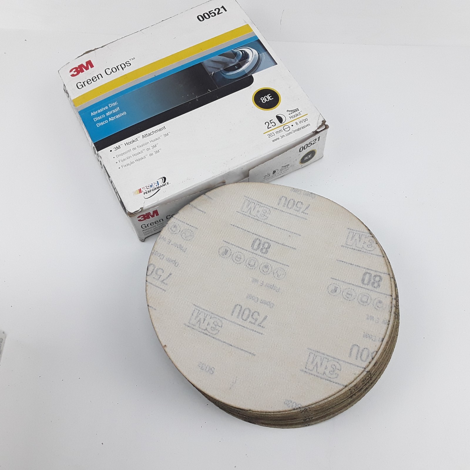 3M 00521 Green Corps Hookit Disc, 8 in 80 25 Discs Per Carton 5 Cartons Per Case