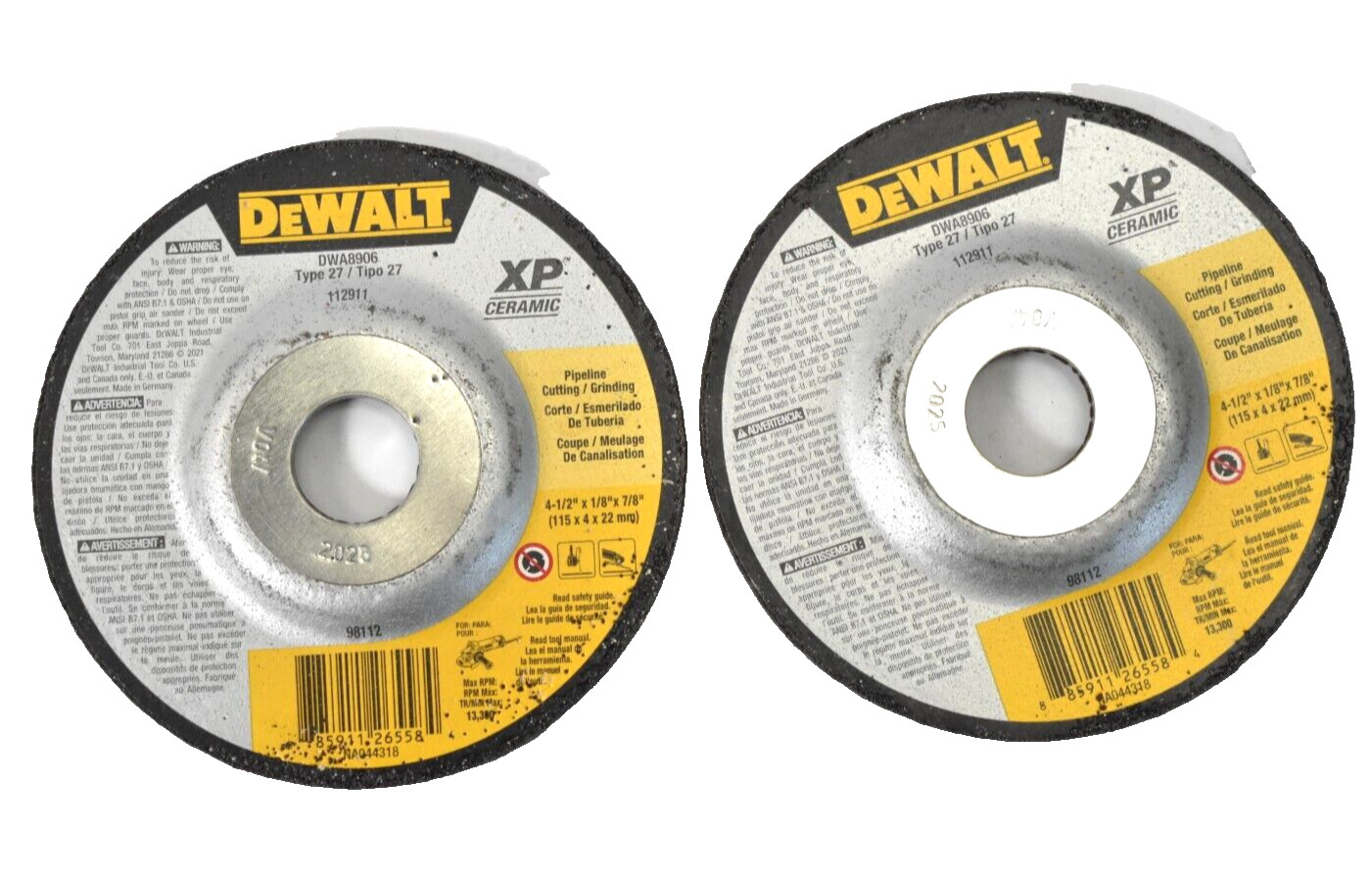Lot of 2 DeWalt Ceramic Metal Stainless Cutting Wheels 4-1/2″ x 1/8″ x 7/8″