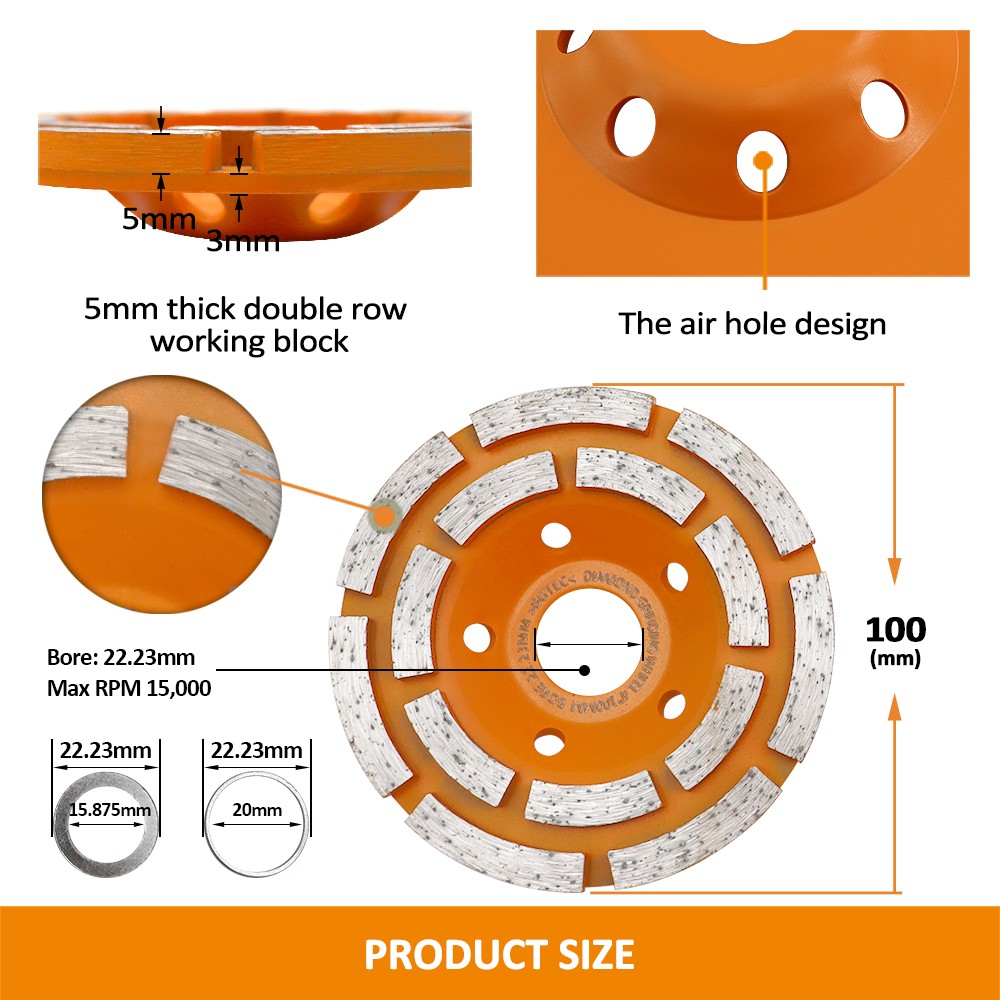 Diamond Grinding Wheel Double Row Sanding Disc 4-7in for Concrete Marble Granite