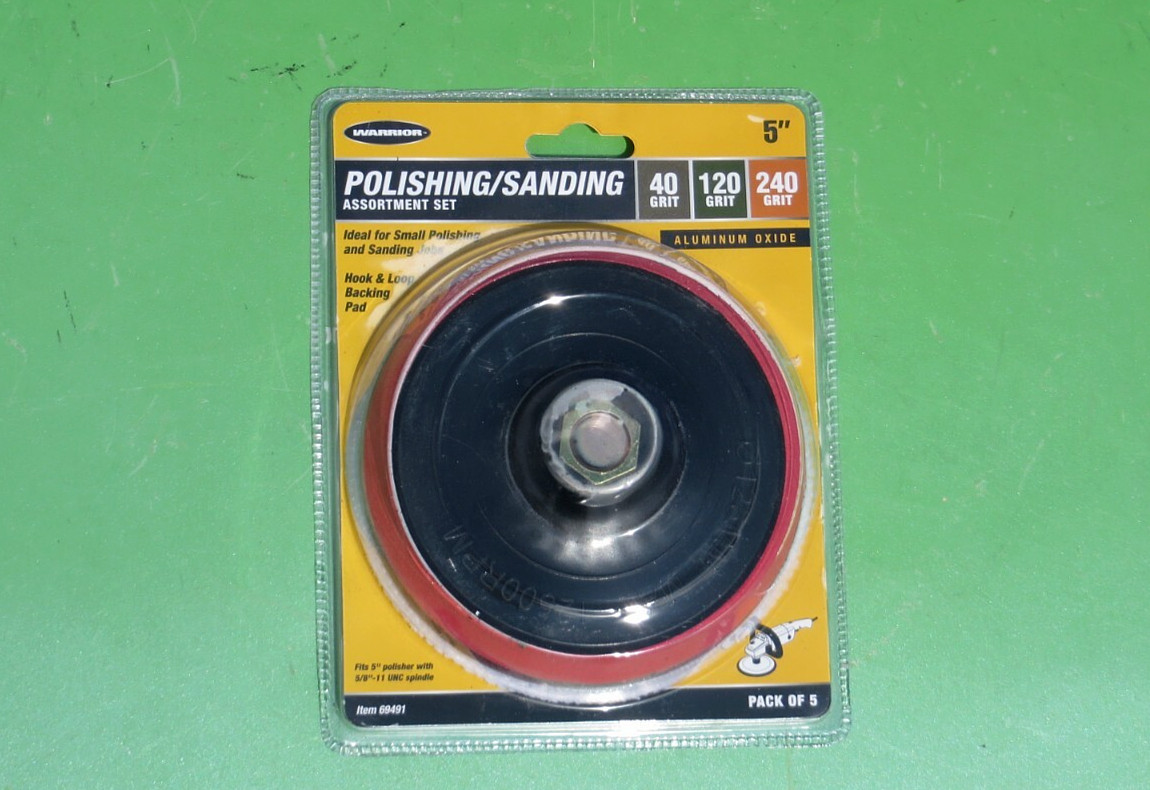 WARRIOR 5″ POLISHING SANDING DISC ASSORTMENT SET PACK OF 5 69491 5/8″ – 11 UNC