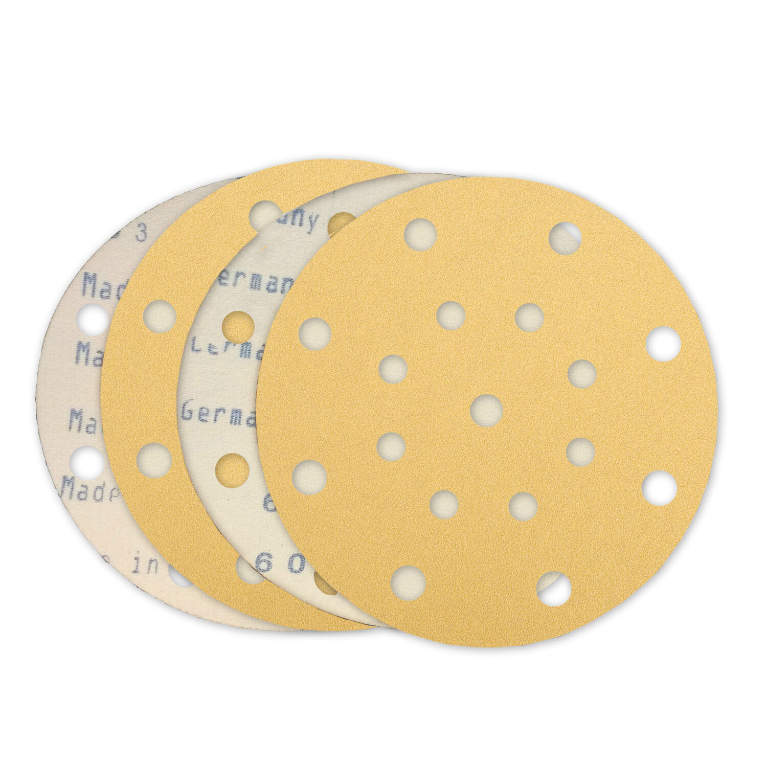 Starcke Premium 6″ x 17 Hole Gold Hook and Loop Grip Sanding Discs